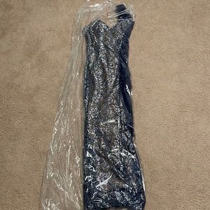 Navy blue with silver accent prom dress